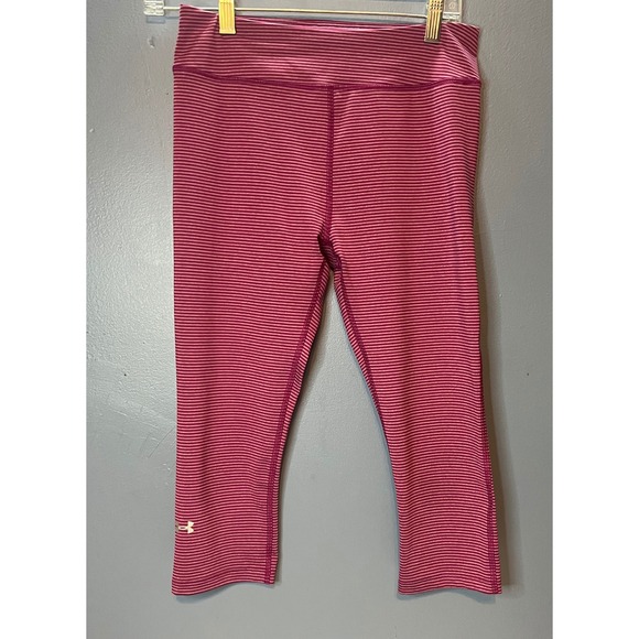 Under Armour Pants - Under Armour HeatGear Compression Leggings Womens Medium Striped Purple  Capris